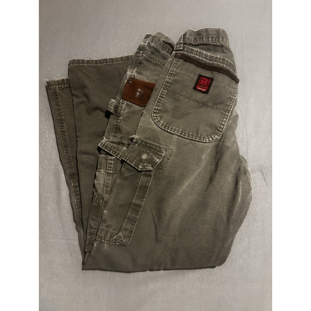 Wrangler Workwear Cargo Pants Mens 33x30 Green Riggs Ripstop Outdoor Distressed
